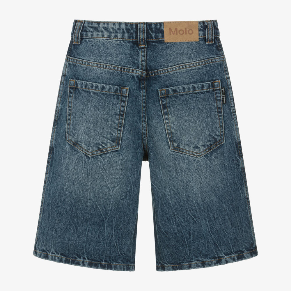Molo-Boys Indigo Blue Washed Denim Longer Length Shorts | Childrensalon