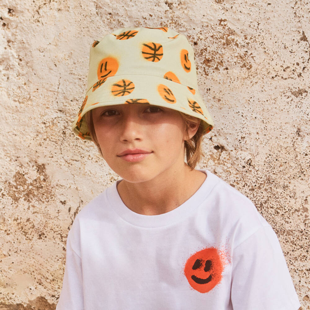 Molo-Boys Ivory Basketball Print Bucket Hat (UPF50+) | Childrensalon