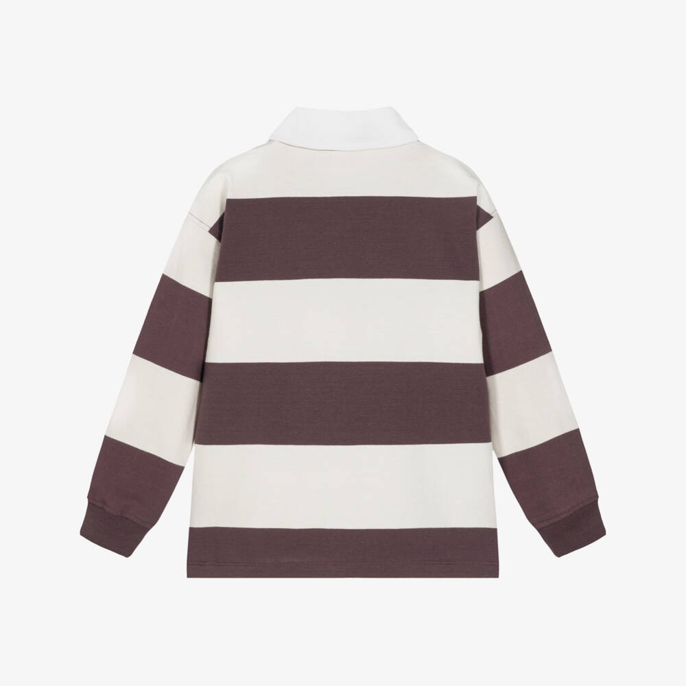 Molo-Boys Ivory & Burgundy Striped Rugby Shirt | Childrensalon