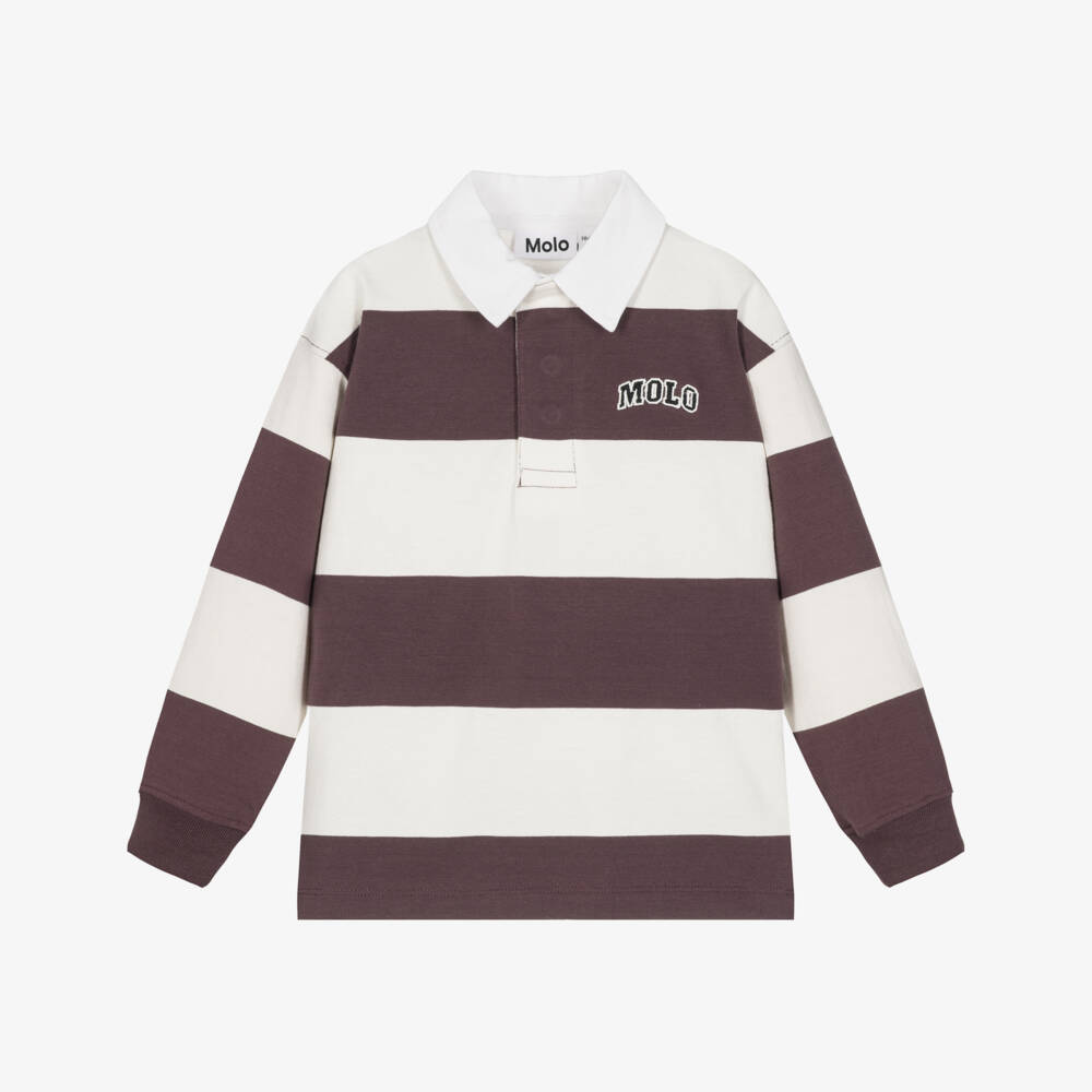 Molo-Boys Ivory & Burgundy Striped Rugby Shirt | Childrensalon