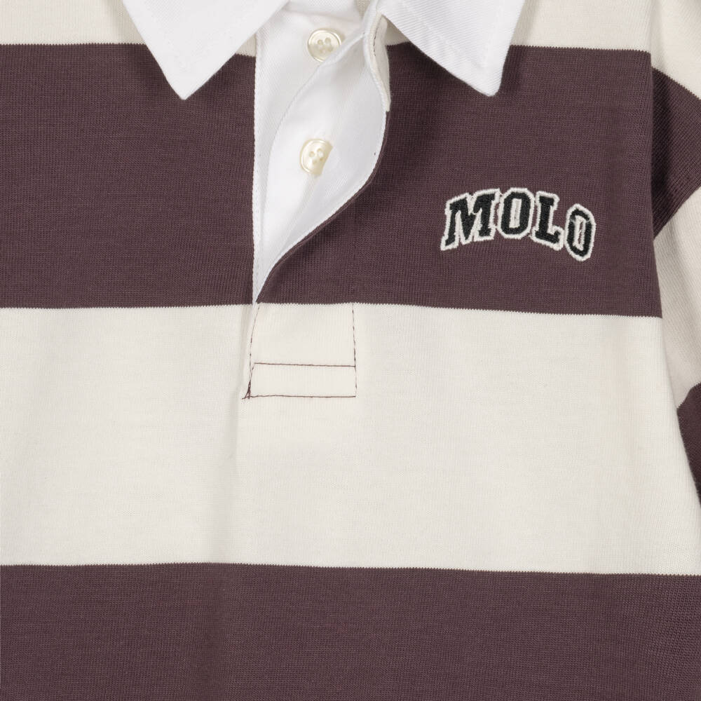 Molo-Boys Ivory & Burgundy Striped Rugby Shirt | Childrensalon