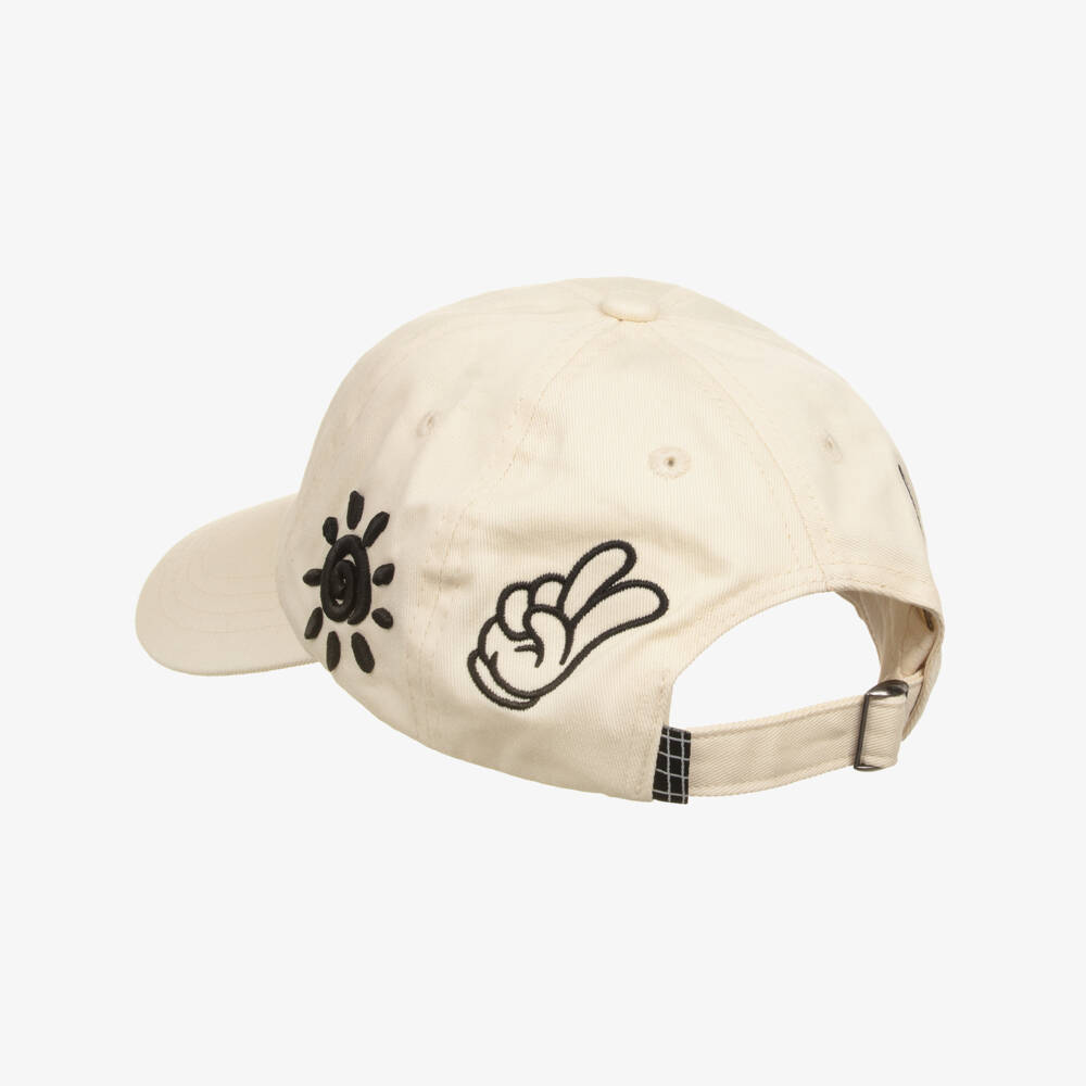 Molo-Boys Ivory Cotton Cap with Black Logo Patches | Childrensalon
