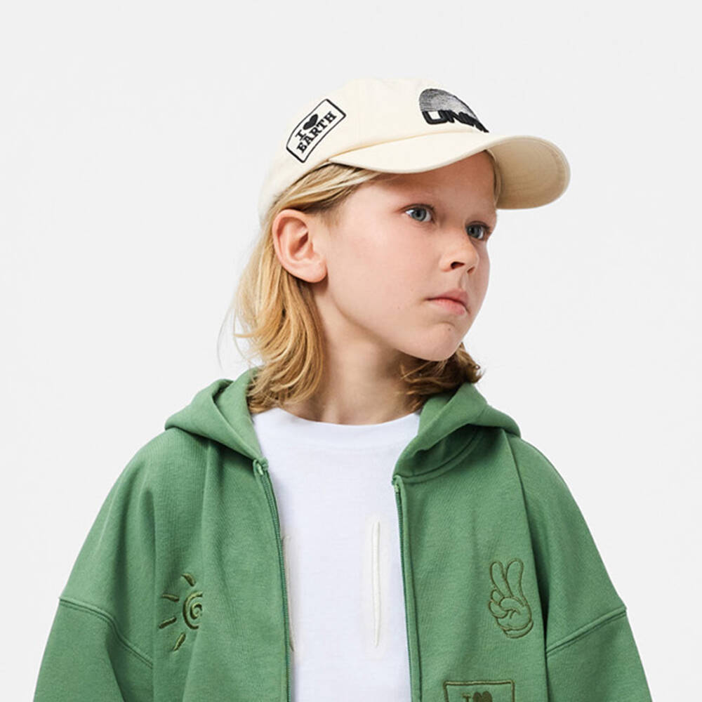 Molo-Boys Ivory Cotton Cap with Black Logo Patches | Childrensalon