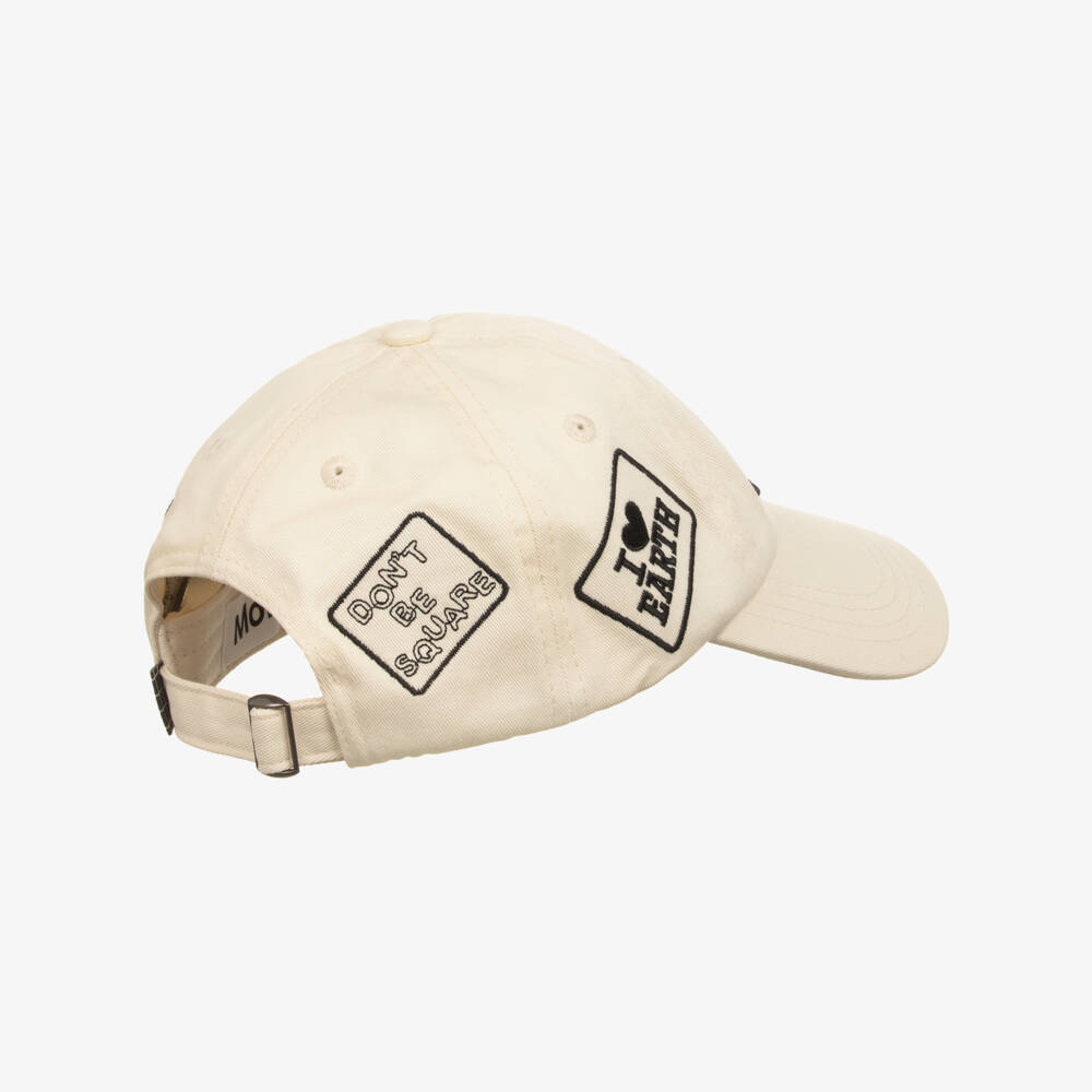 Molo-Boys Ivory Cotton Cap with Black Logo Patches | Childrensalon