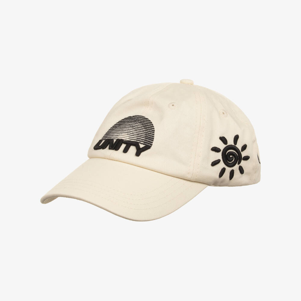 Molo-Boys Ivory Cotton Cap with Black Logo Patches | Childrensalon