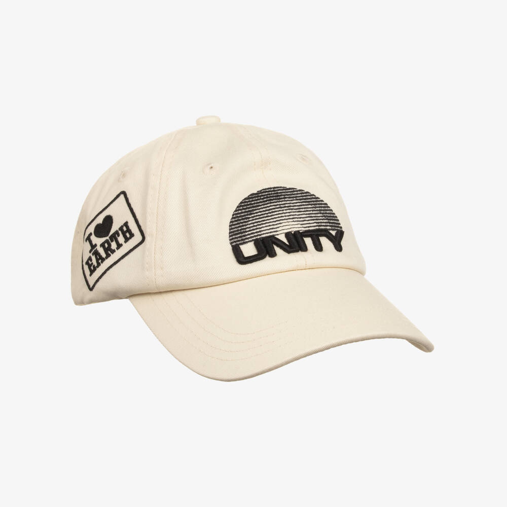 Molo-Boys Ivory Cotton Cap with Black Logo Patches | Childrensalon