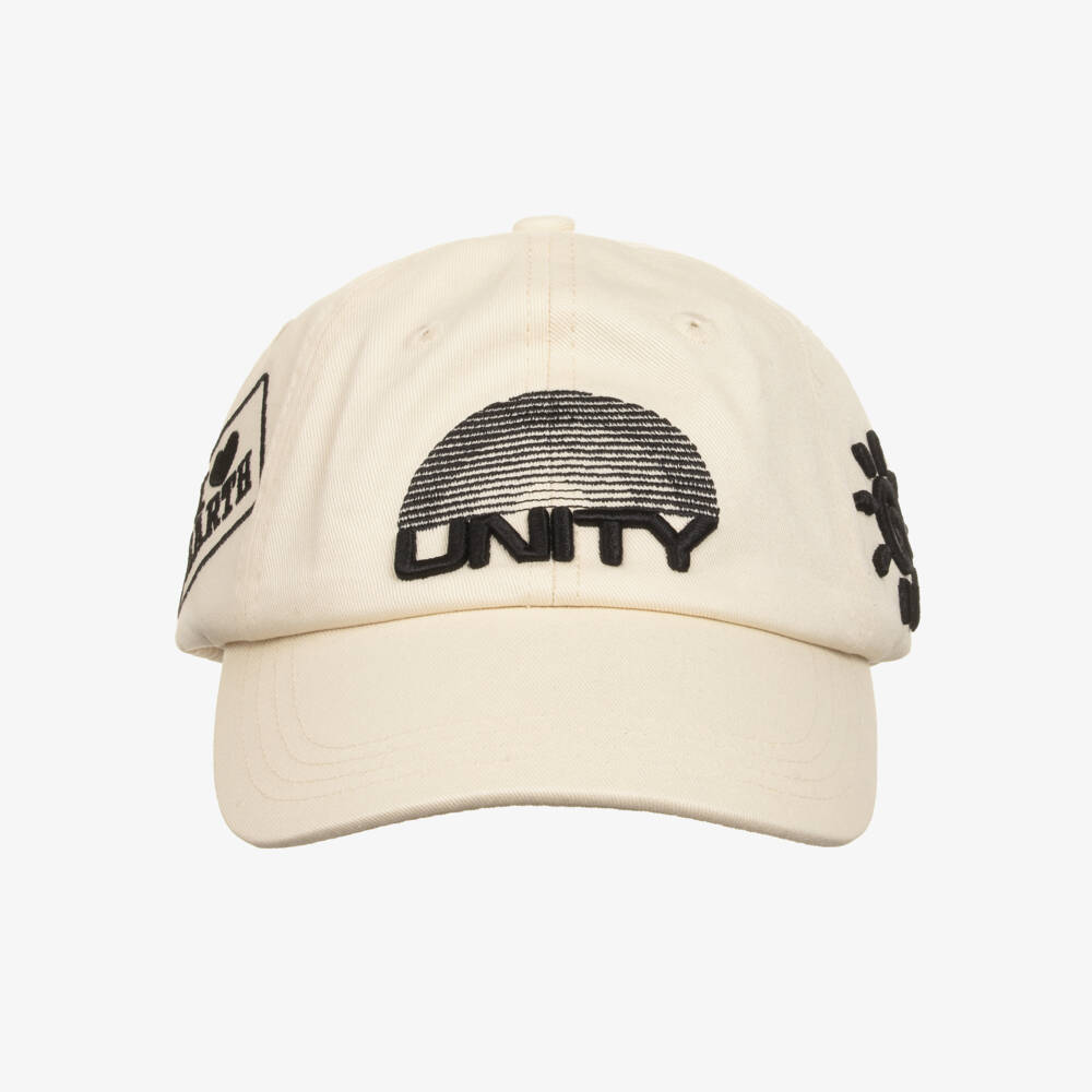 Molo-Boys Ivory Cotton Cap with Black Logo Patches | Childrensalon