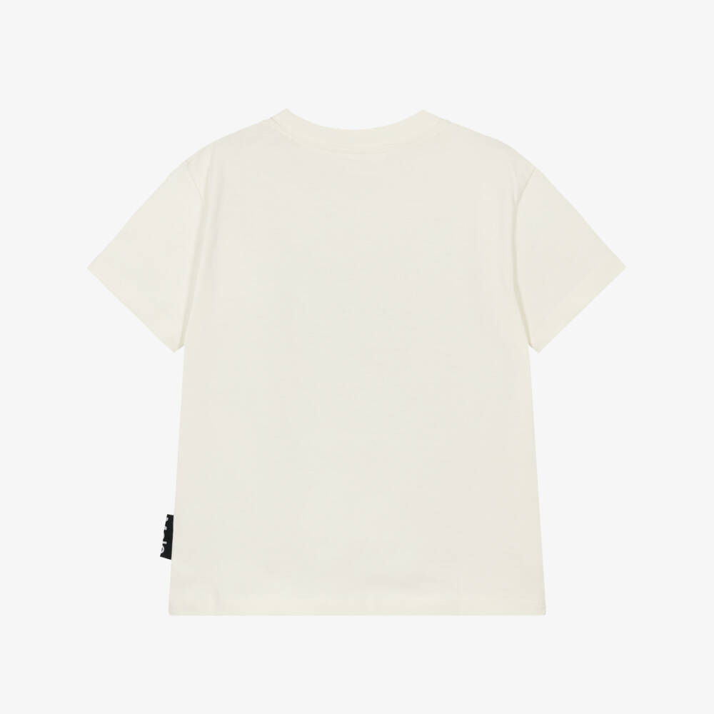 Molo-Boys Ivory Cotton Football Print T-Shirt | Childrensalon