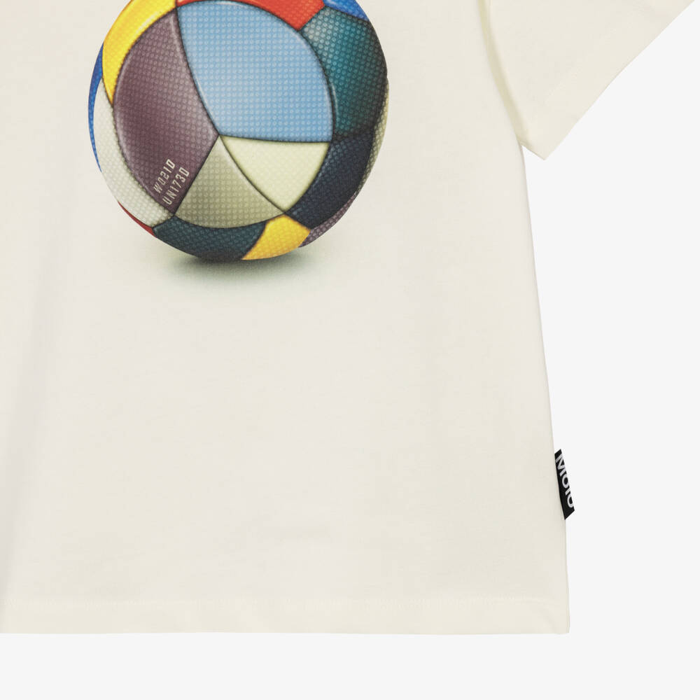 Molo-Boys Ivory Cotton Football Print T-Shirt | Childrensalon