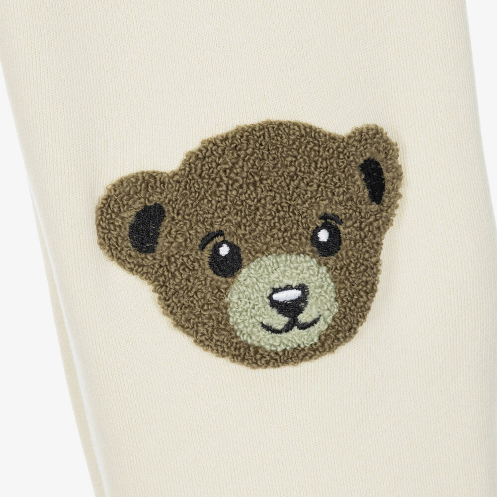 Molo-Boys Ivory Cotton Joggers with Teddy Patches | Childrensalon