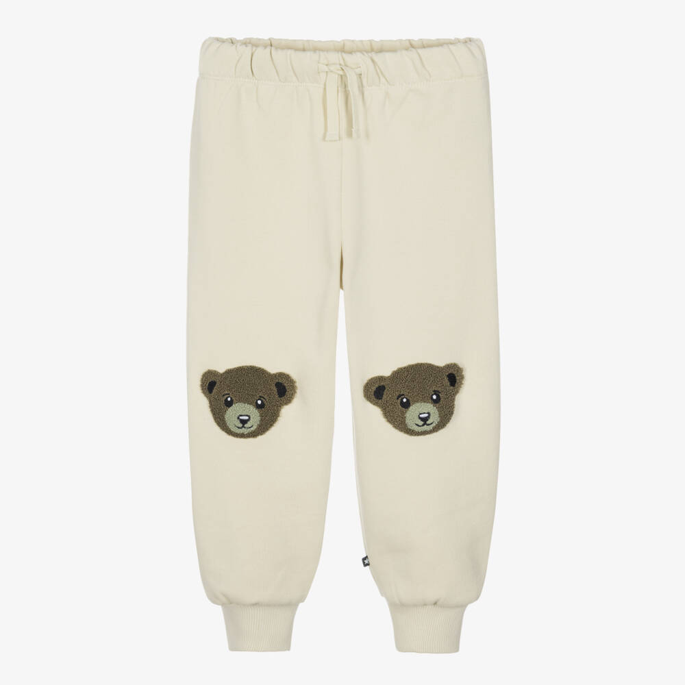 Molo-Boys Ivory Cotton Joggers with Teddy Patches | Childrensalon