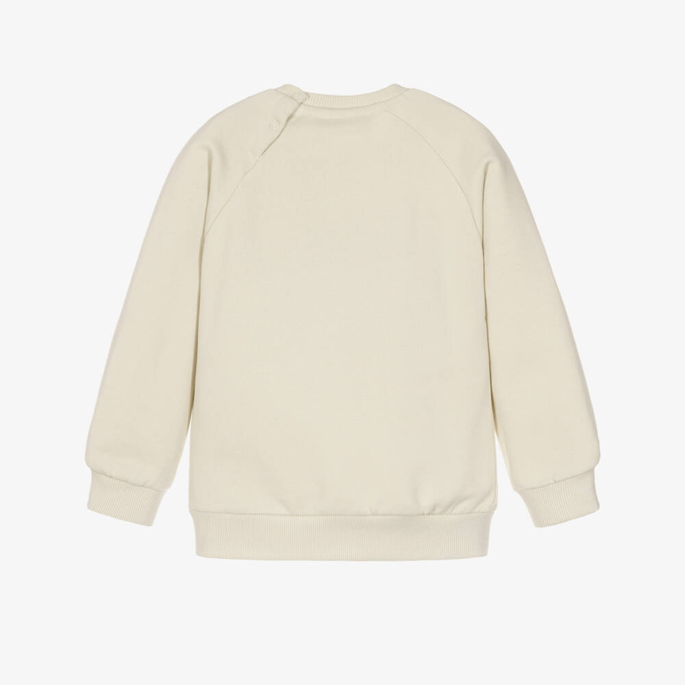 Molo-Boys Ivory Cotton Sweatshirt with Teddy Motif | Childrensalon
