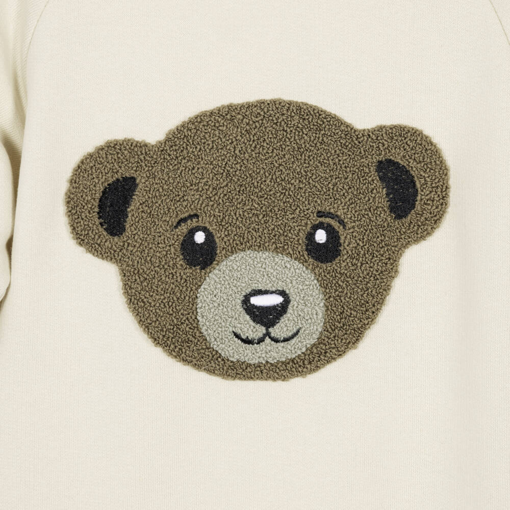 Molo-Boys Ivory Cotton Sweatshirt with Teddy Motif | Childrensalon