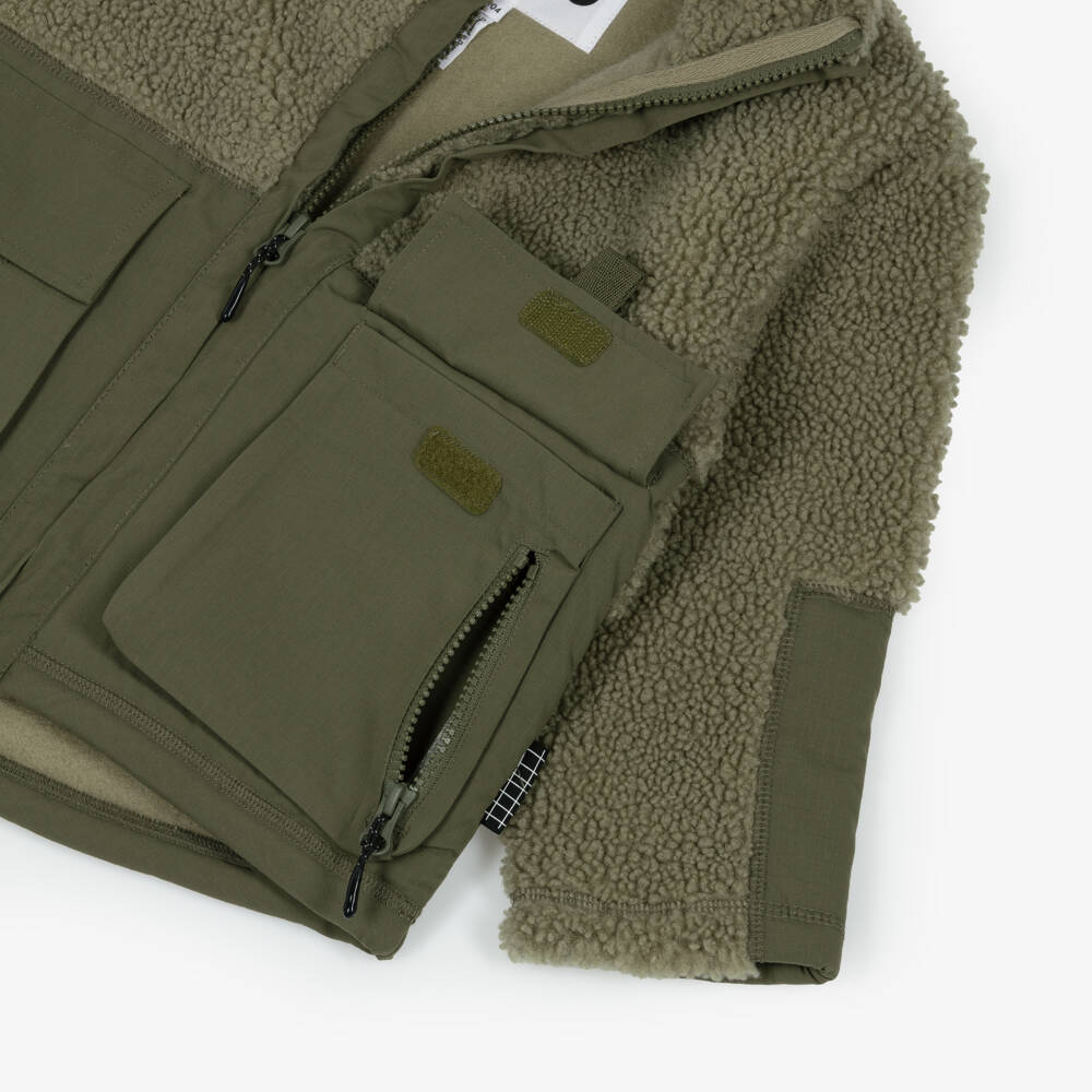 Molo-Boys Khaki Green Sherpa Fleece Utility Jacket | Childrensalon