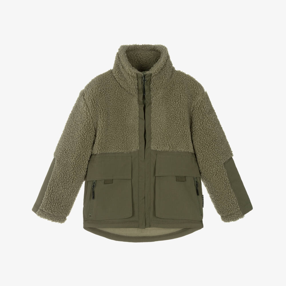 Molo-Boys Khaki Green Sherpa Fleece Utility Jacket | Childrensalon
