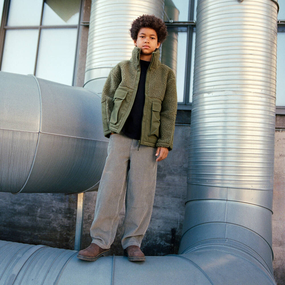 Molo-Boys Khaki Green Sherpa Fleece Utility Jacket | Childrensalon