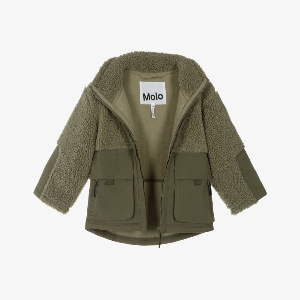 Molo-Boys Khaki Green Sherpa Fleece Utility Jacket | Childrensalon