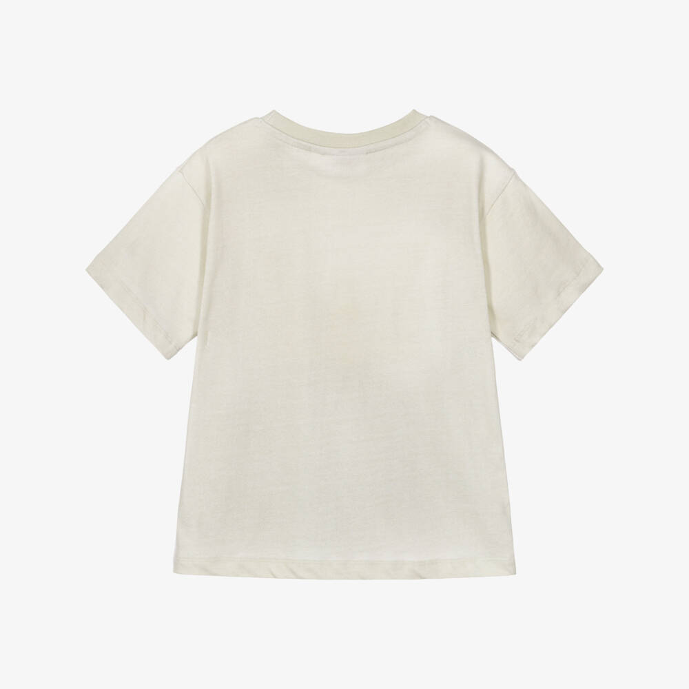 Molo-Boys Light Beige Cotton T-shirt with Car & Dog Graphic | Childrensalon