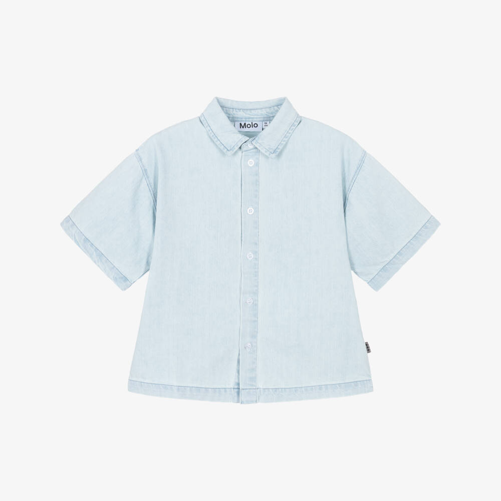 Molo-Boys Light Blue Washed Denim Shirt | Childrensalon