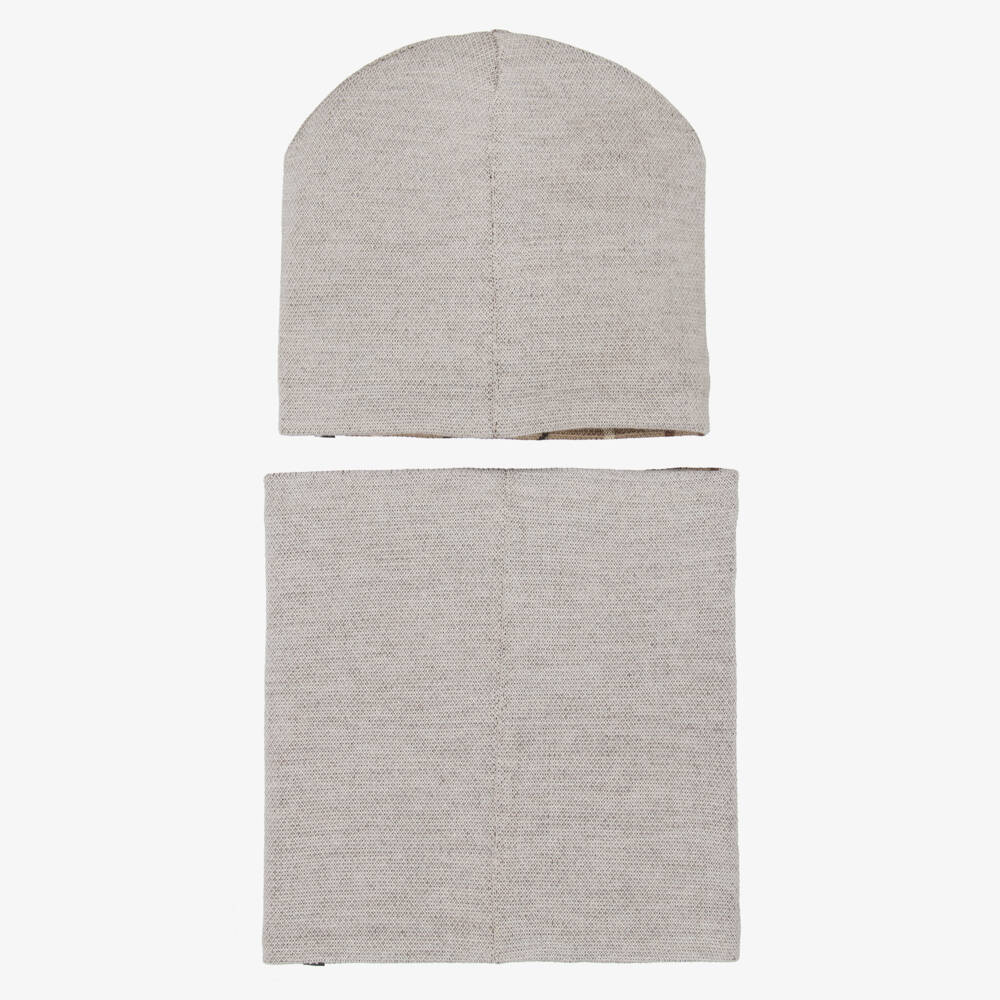 Molo-Boys Light Grey Knitted Lion Hat & Snood Set | Childrensalon