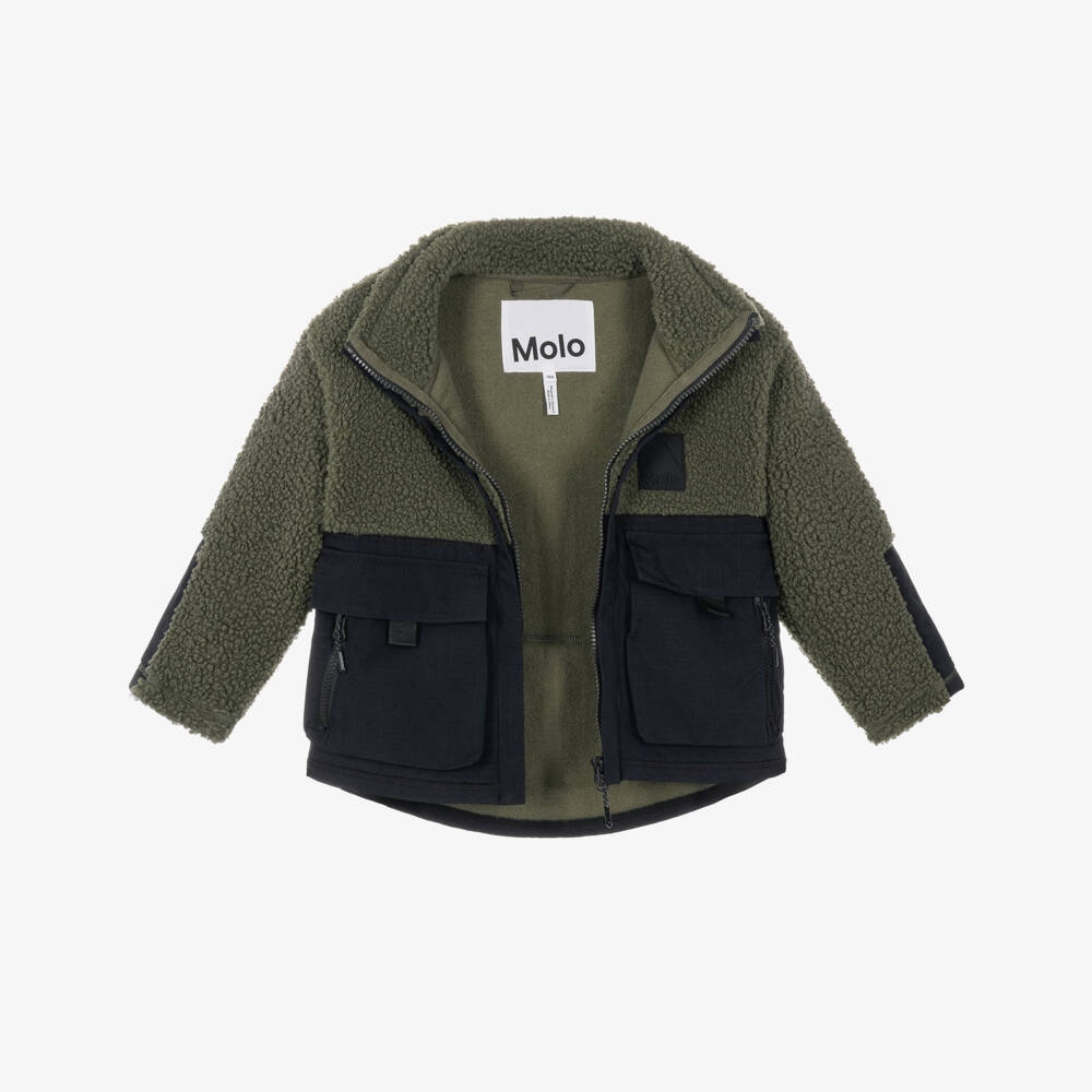 Molo-Boys Moss Green Fleece Zip-Up Jacket | Childrensalon