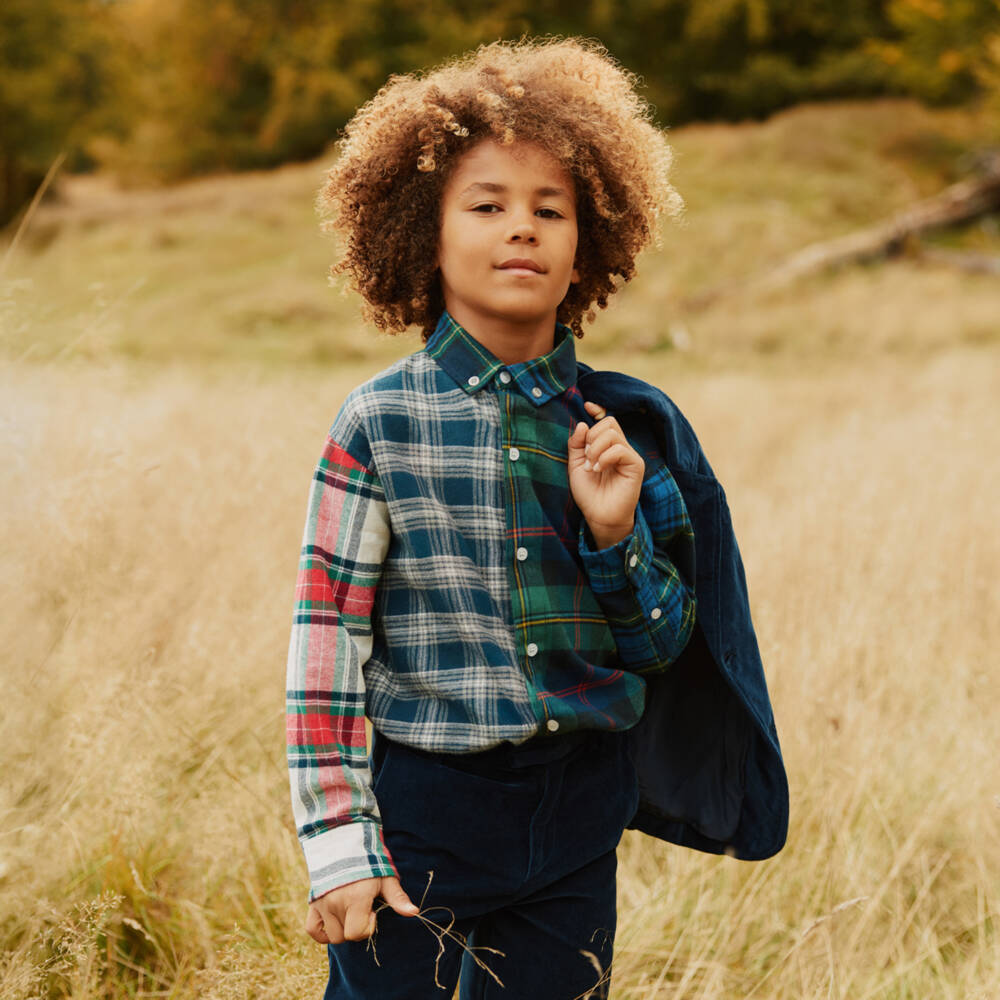 Molo-Boys Multicolour Brushed Organic Cotton Checked Shirt | Childrensalon