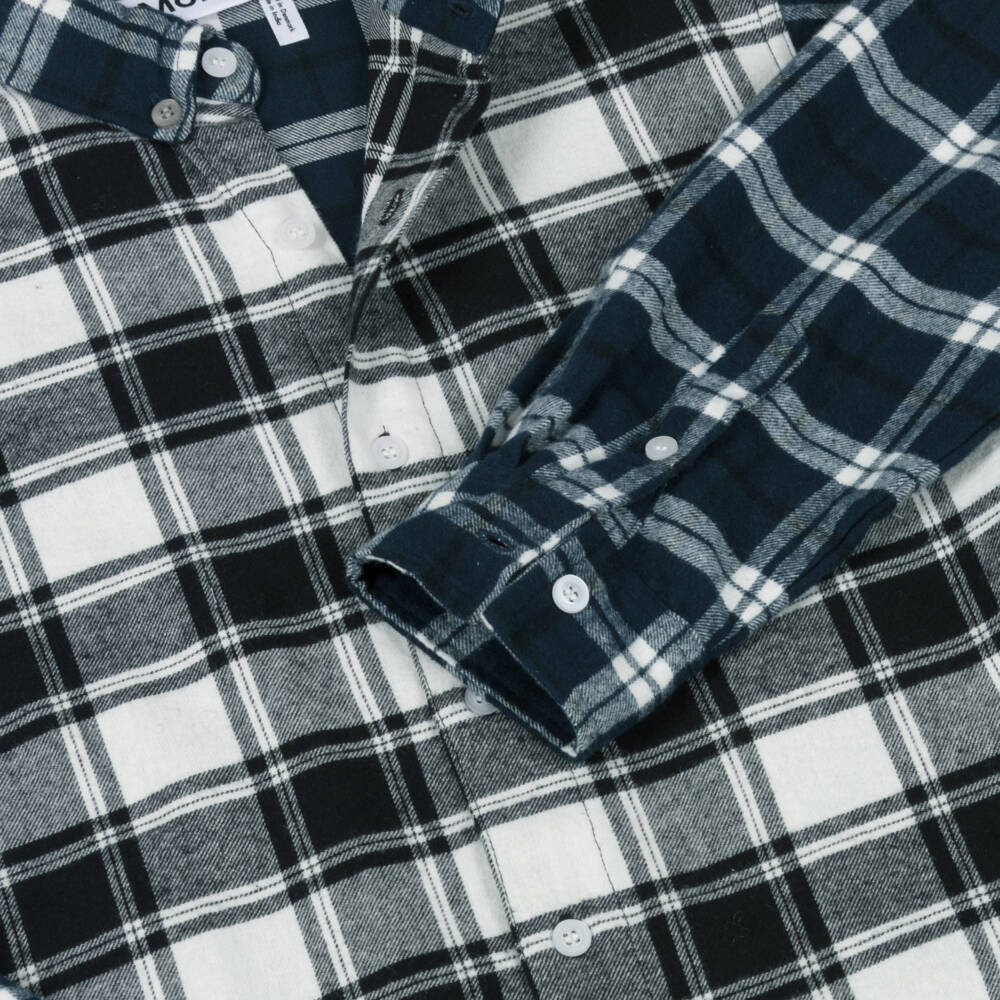 Molo-Boys Navy Blue & Black Brushed Organic Cotton Checked Shirt | Childrensalon