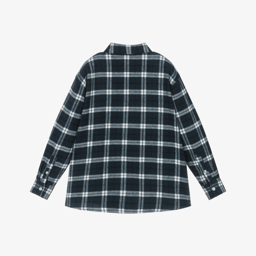 Molo-Boys Navy Blue & Black Brushed Organic Cotton Checked Shirt | Childrensalon
