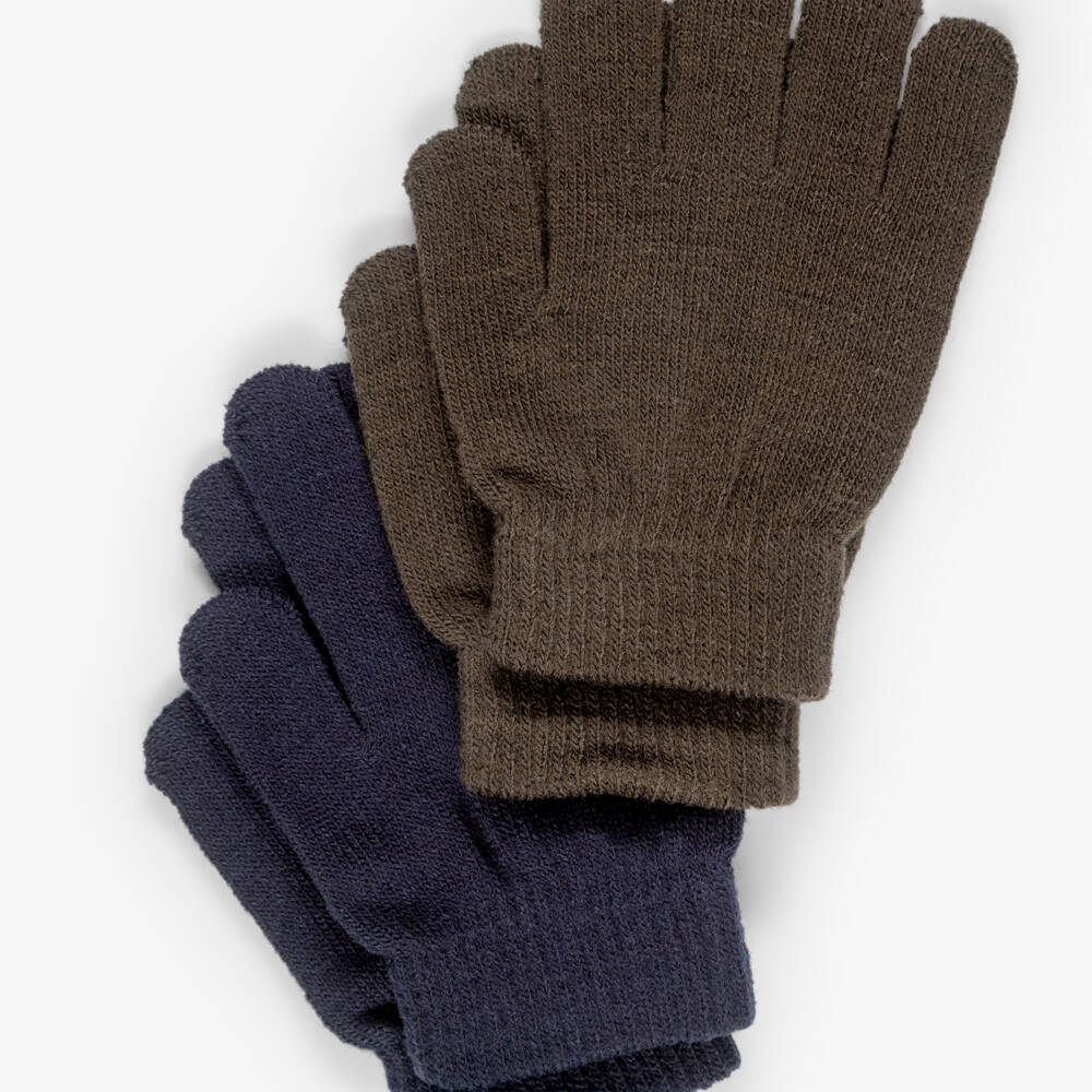 Molo-Boys Navy Blue & Brown Knitted Gloves (2 Pack) | Childrensalon