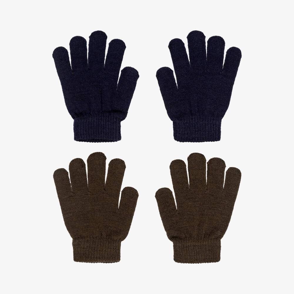Molo-Boys Navy Blue & Brown Knitted Gloves (2 Pack) | Childrensalon