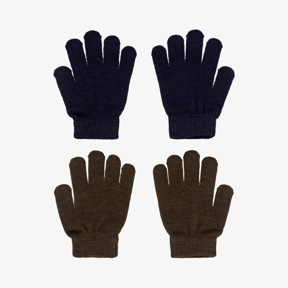 Molo-Boys Navy Blue & Brown Knitted Gloves (2 Pack) | Childrensalon