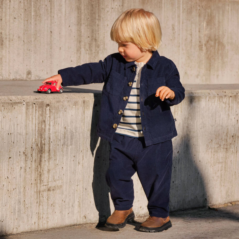 Molo-Boys Navy Blue Corduroy Shirt | Childrensalon