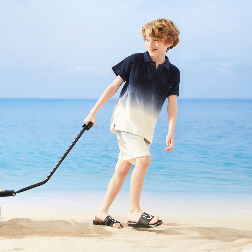 Molo-Boys Navy Blue Ombré Towelling Drawstring Shorts | Childrensalon