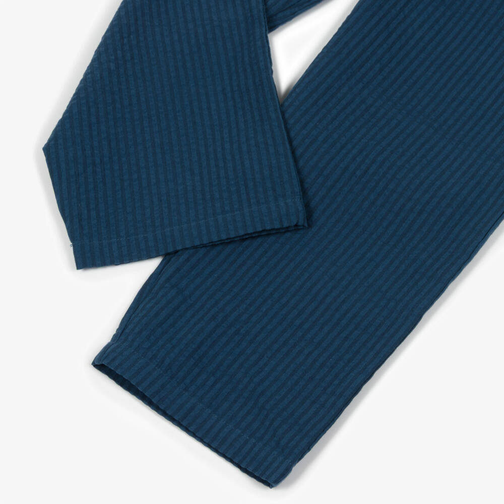 Molo-Boys Navy Blue Organic Cotton Seersucker Trousers | Childrensalon