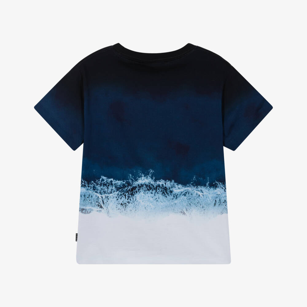 Molo-Boys Navy Blue Organic Cotton T-Shirt with Ocean Print | Childrensalon