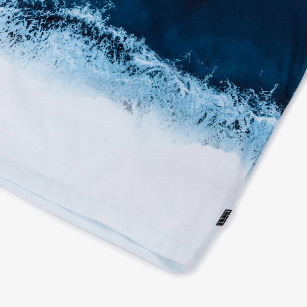 Molo-Boys Navy Blue Organic Cotton T-Shirt with Ocean Print | Childrensalon