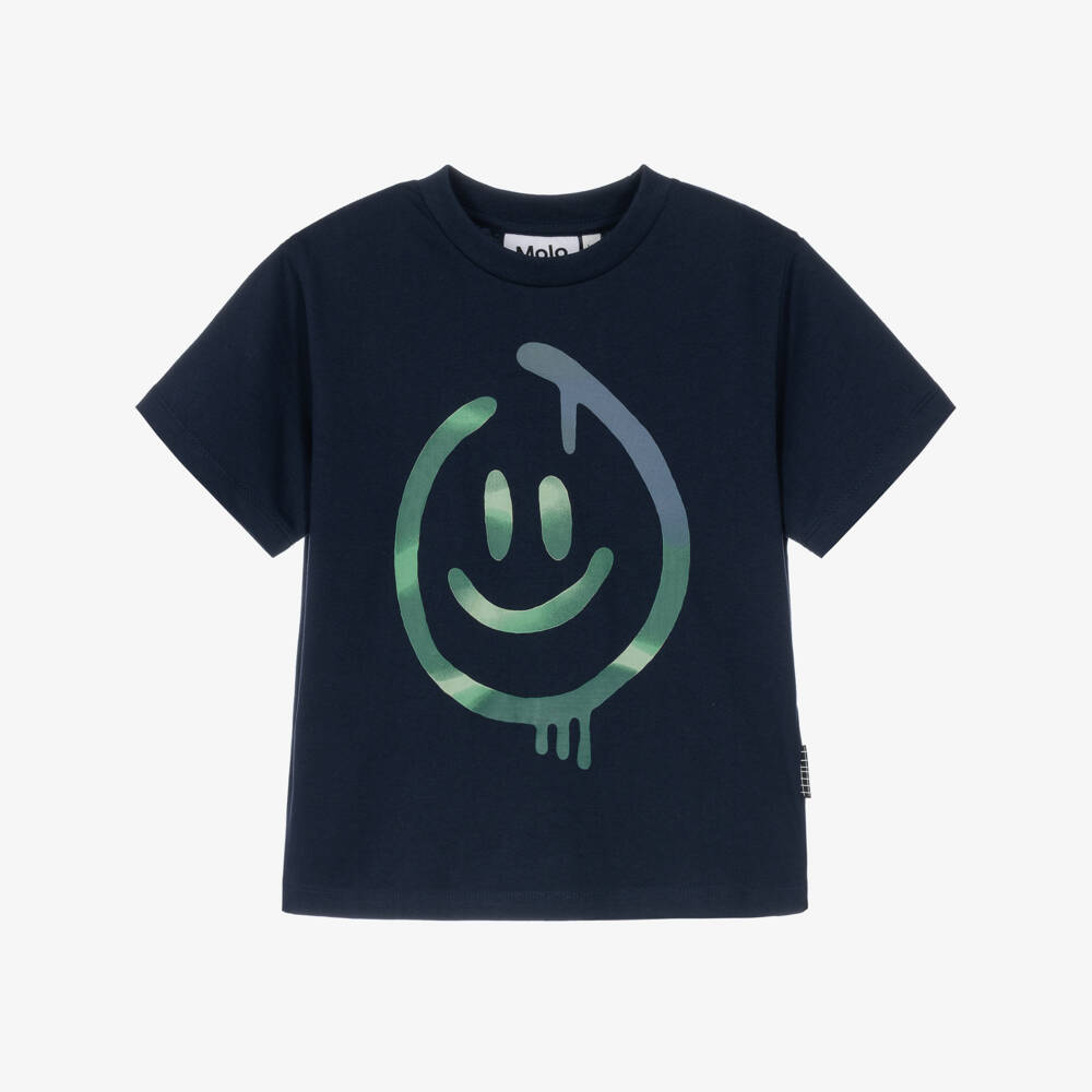 Molo-Boys Navy Blue Smiling Face T-Shirt | Childrensalon