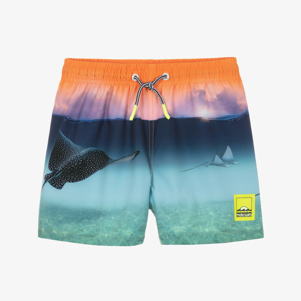 Molo-Boys Orange & Blue Ocean Sunset Swim Shorts (UPF50+) | Childrensalon