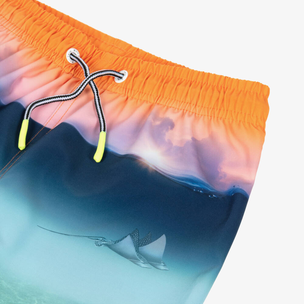 Molo-Boys Orange & Blue Ocean Sunset Swim Shorts (UPF50+) | Childrensalon