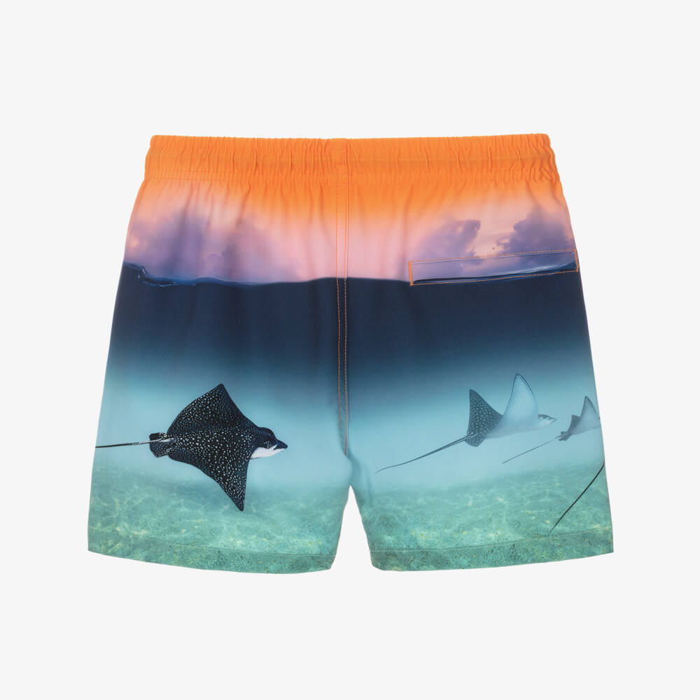 Molo-Boys Orange & Blue Ocean Sunset Swim Shorts (UPF50+) | Childrensalon