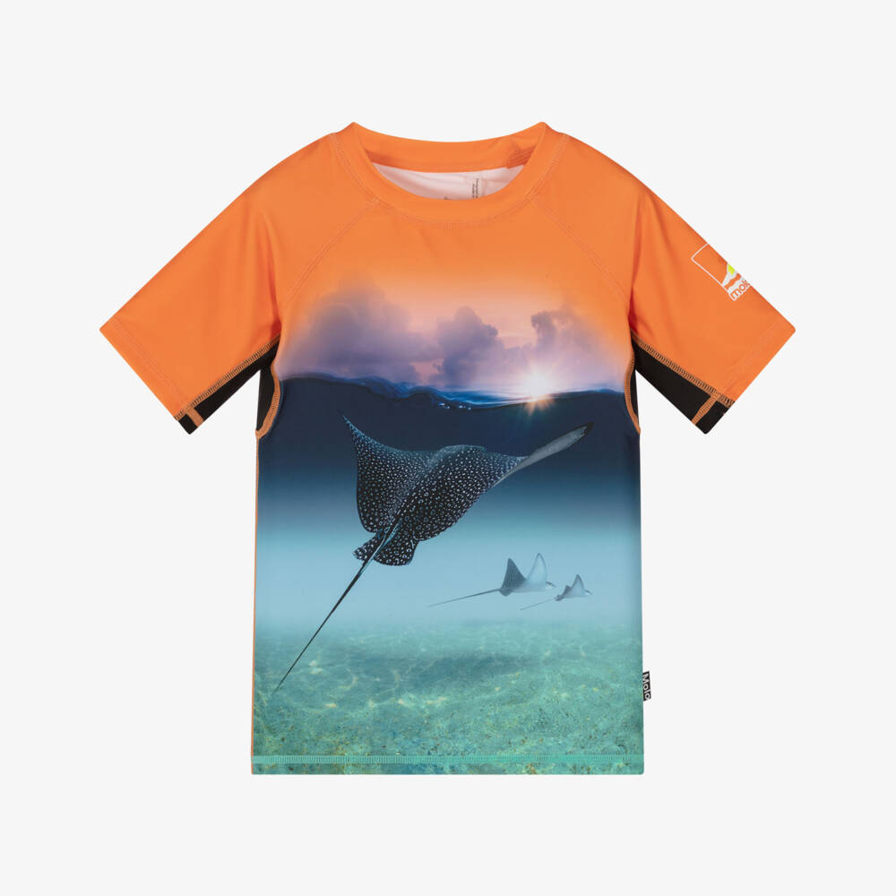 Molo-Boys Orange & Blue Ray Print Swim Top (UPF50+) | Childrensalon