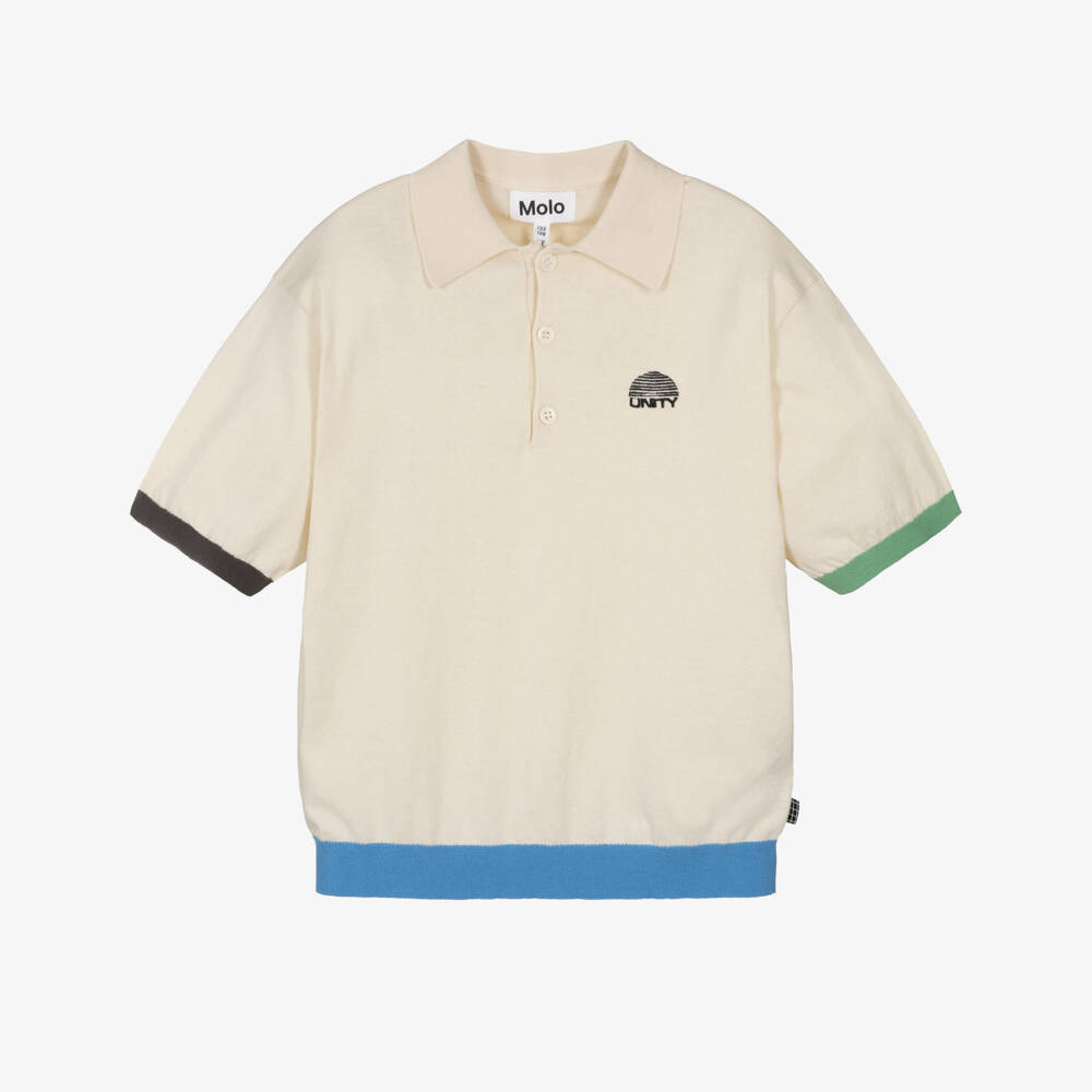 Molo-قميص بولو محبوك قطن لون بيج فاتح للأولاد | Childrensalon