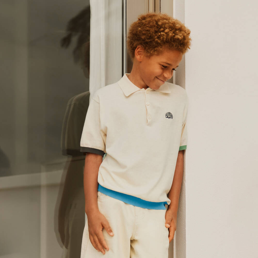 Molo-قميص بولو محبوك قطن لون بيج فاتح للأولاد | Childrensalon