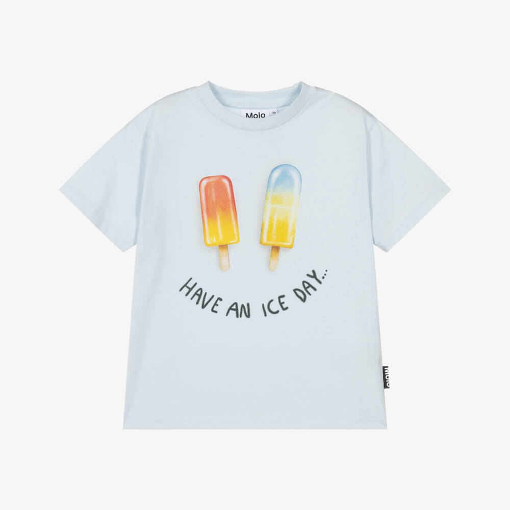 Molo-Boys Pale Blue Organic Cotton Ice Lolly T-Shirt | Childrensalon