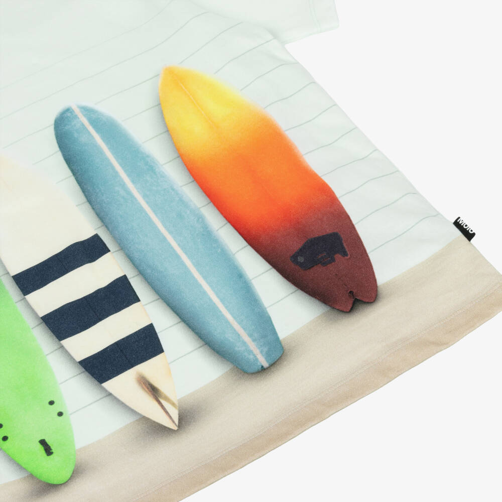 Molo-Boys Pale Green Cotton T-Shirt with Surfboard Graphic | Childrensalon