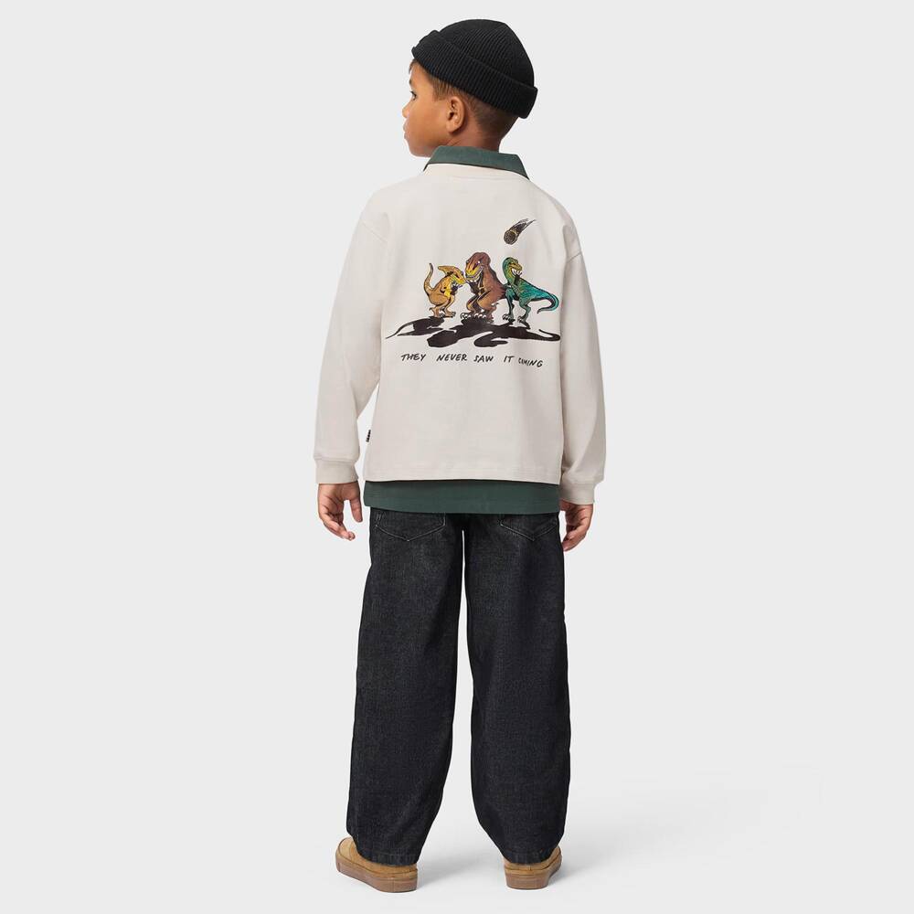 Molo-Boys Pale Grey Cotton Dinosaur Top | Childrensalon