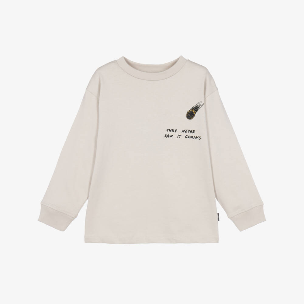 Molo-Boys Pale Grey Cotton Dinosaur Top | Childrensalon
