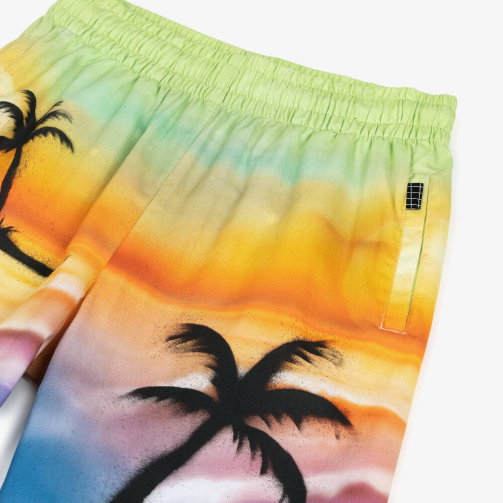 Molo-Boys Sunset Palm Print Organic Cotton Shorts | Childrensalon