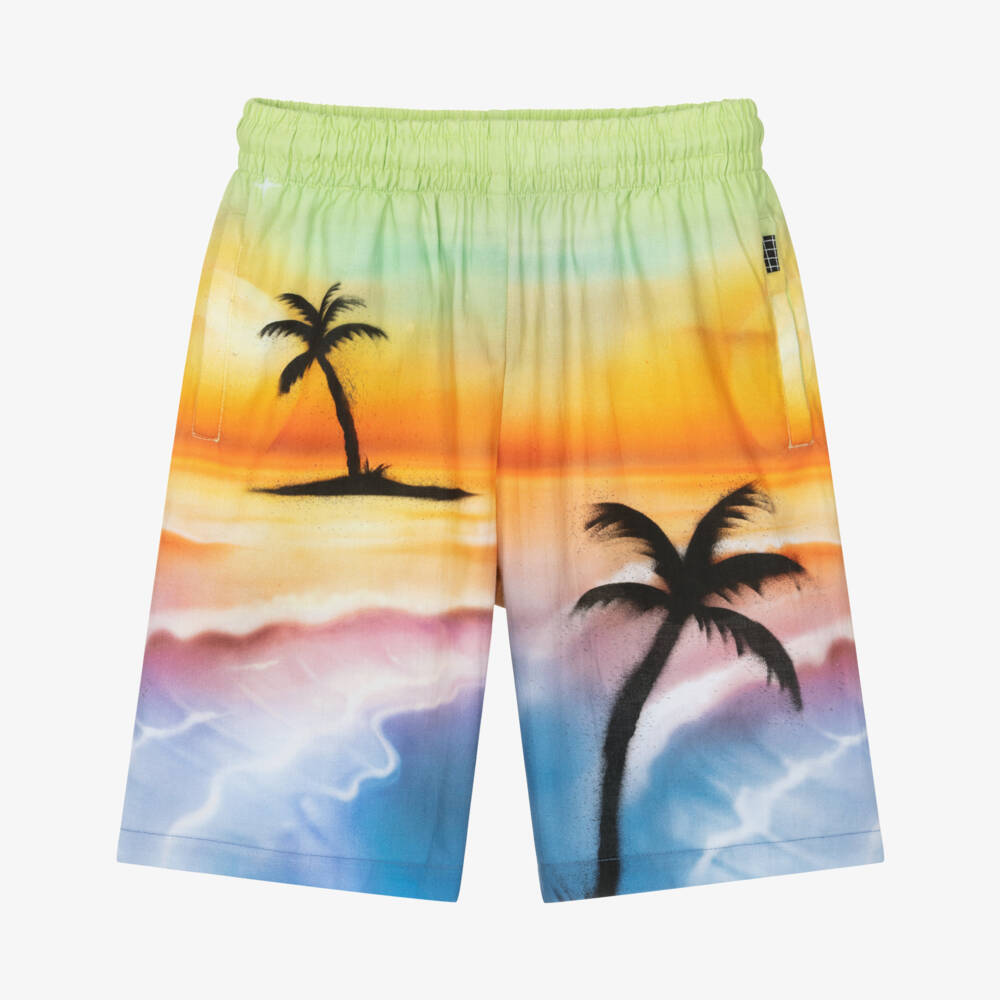 Molo-Boys Sunset Palm Print Organic Cotton Shorts | Childrensalon