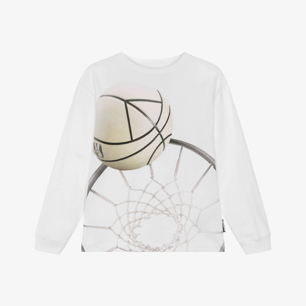 Molo-Белый топ из органического хлопка Баскетбол для мальчиков | Childrensalon